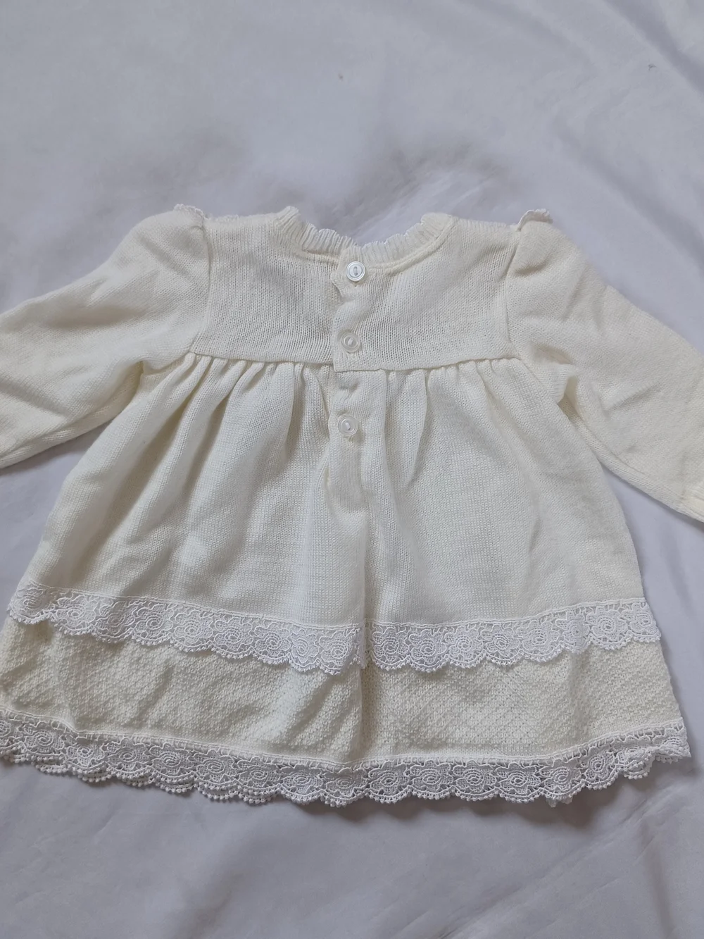 Vintage Baby Dress Sweater Knit Cream Winter White Ivory b.t. kids Size 6-9 mo.